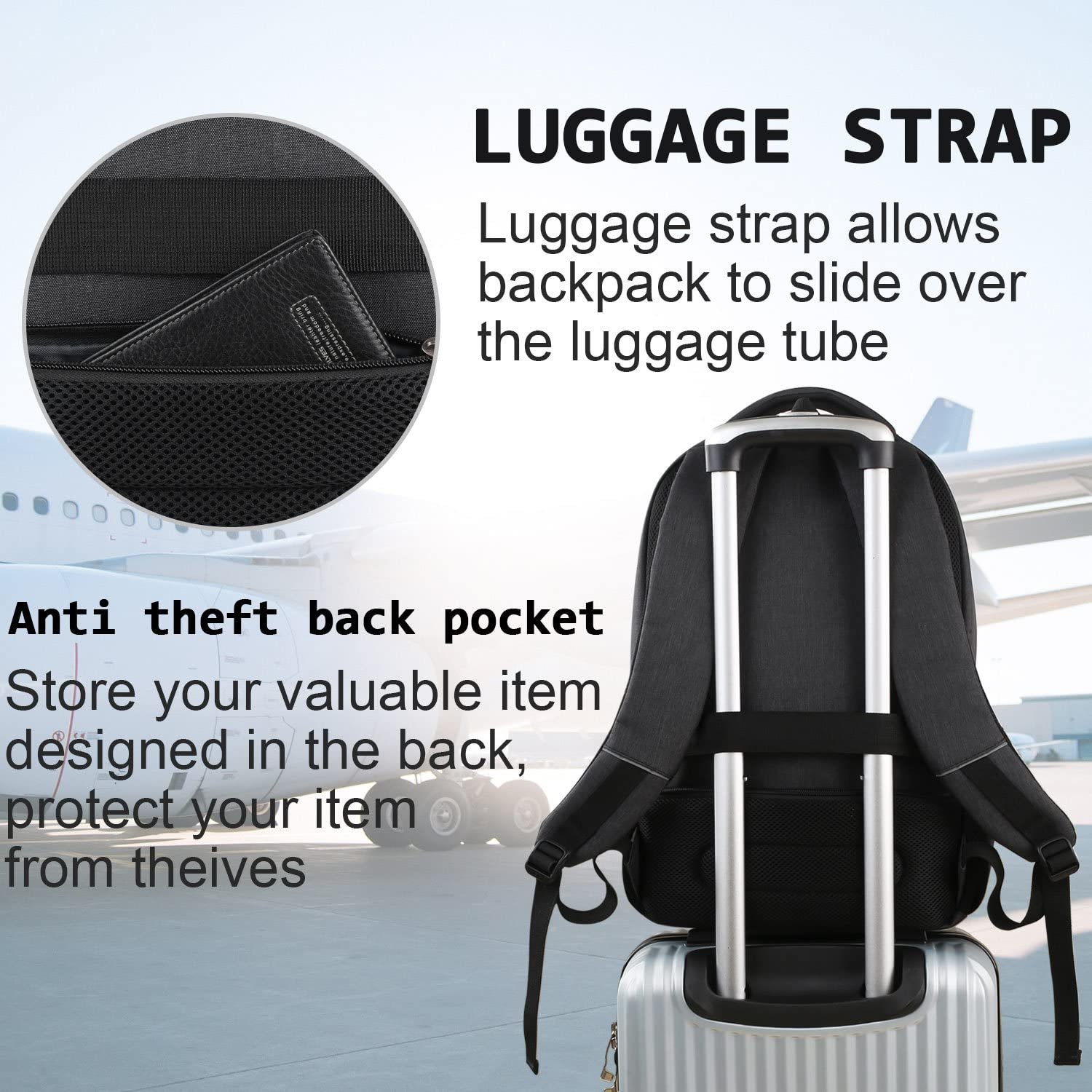 Laptop Backpack,Business Travel Anti Theft Slim Durable Laptops Backpack with USB Charging Port,Water Resistant College School Computer Bag for Women & Men Fits 15.6 Inch Laptop and Notebook - Black - Image 6